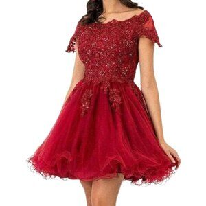 NWT Elizabeth K GS1953 Tulle, Beads, Embroidery Cocktail Dress Burgundy Sie L